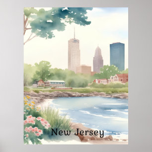 Mooie  New Jersey Waterverf Art Poster