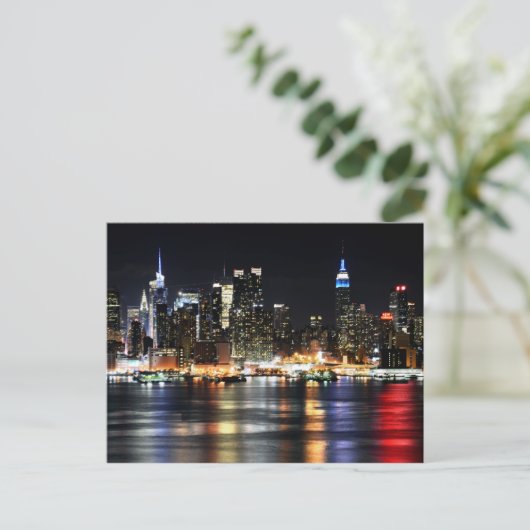Mooie New York Night Lights reflecterend riviertje Briefkaart (Staand voorkant)