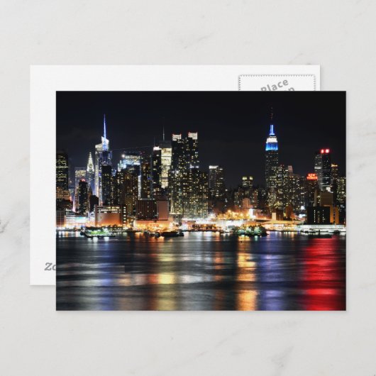 Mooie New York Night Lights reflecterend riviertje Briefkaart (Voorkant / Achterkant)