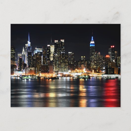 Mooie New York Night Lights reflecterend riviertje Briefkaart (Voorkant)