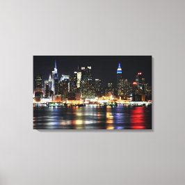 Mooie New York Night Lights reflecterend riviertje Canvas Afdruk
