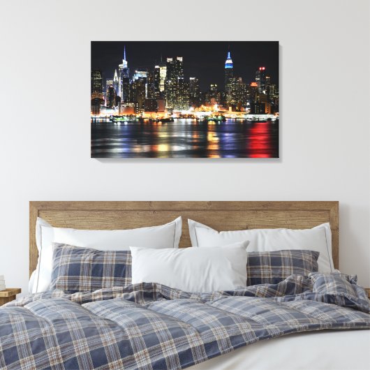 Mooie New York Night Lights reflecterend riviertje Canvas Afdruk (Insitu (Slaapkamer))