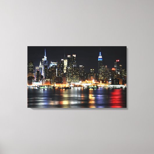 Mooie New York Night Lights reflecterend riviertje Canvas Afdruk (Voorkant)