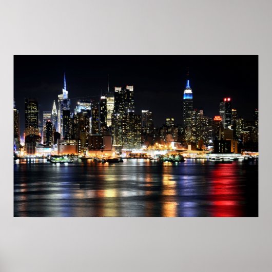 Mooie New York Night Lights reflecterend riviertje Poster (Voorkant)