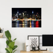 Mooie New York Night Lights reflecterend riviertje Poster (Thuiskantoor)