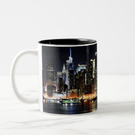 Mooie New York Night Lights reflecterend riviertje Tweekleurige Koffiemok