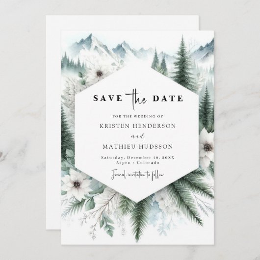 Mooie niet-foto berg bruiloft save the date (Voorkant / Achterkant)