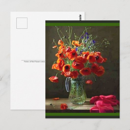 Mooie, nog steeds mooie Pitcher van Rode Bloemen Briefkaart (Voorkant / Achterkant)