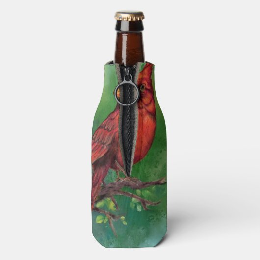 Mooie noordelijke rode kardinaal vogelschilder flesjeskoeler (Fles Achterkant)