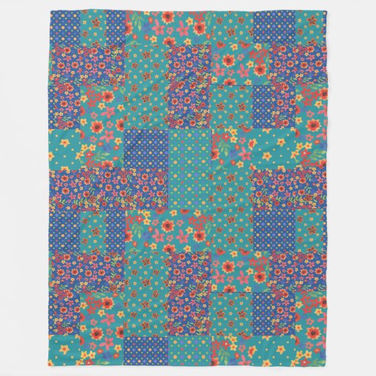 Mooie Nostalgische Nep Patchwork Fleece Deken (Voorkant)