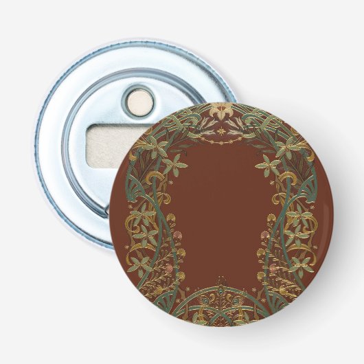 Mooie Nouveau bloem met lelie Button Flesopener (Voorkant)