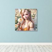 Mooie november Fairy in Chrysanten Canvas Afdruk (Insitu (Houten vloer))