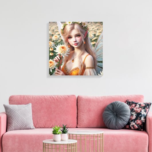 Mooie november Fairy in Chrysanten Canvas Afdruk (Insitu (Woonkamer))