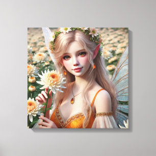 Mooie november Fairy in Chrysanten Canvas Afdruk