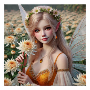 Mooie november Fairy in Chrysanten Perfect Poster