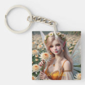 Mooie november Fairy in Chrysanten Sleutelhanger (Voorkant)