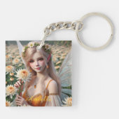 Mooie november Fairy in Chrysanten Sleutelhanger (Achterkant)