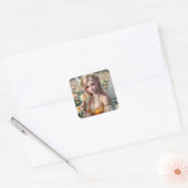 Mooie november Fairy in Chrysanten Vierkante Sticker (Envelop)