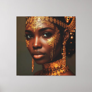 Mooie Nubische Godin in Goud Canvas Afdruk