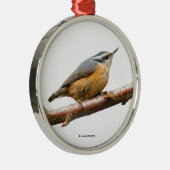 Mooie Nuthatch Songbird op Branch Metalen Ornament (Rechts)