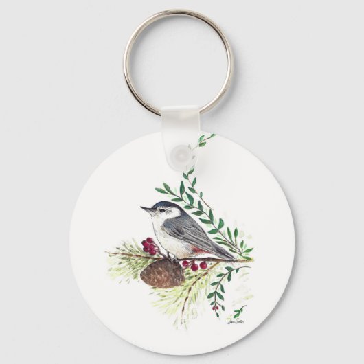 Mooie Nuthatch Vogelkunst Sleutelhanger (Voorkant)