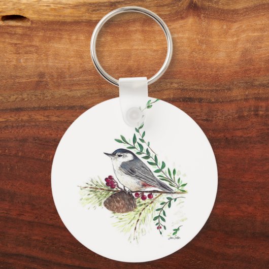 Mooie Nuthatch Vogelkunst Sleutelhanger (Voorkant)