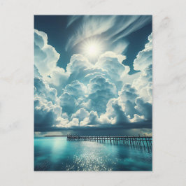 Mooie Oceaan, Dock en Fluffy Wolken Briefkaart
