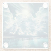 Mooie Oceaan, Dock en Fluffy Wolken Glazen Onderzetter (Achterkant)