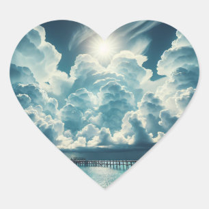 Mooie Oceaan, Dock en Fluffy Wolken Hart Sticker