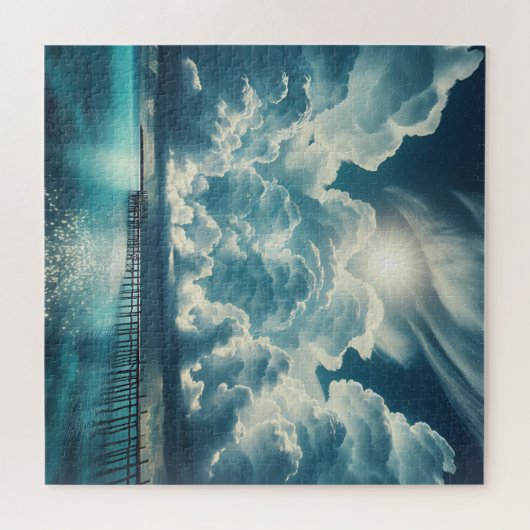 Mooie Oceaan, Dock en Fluffy Wolken Legpuzzel (Horizontaal)