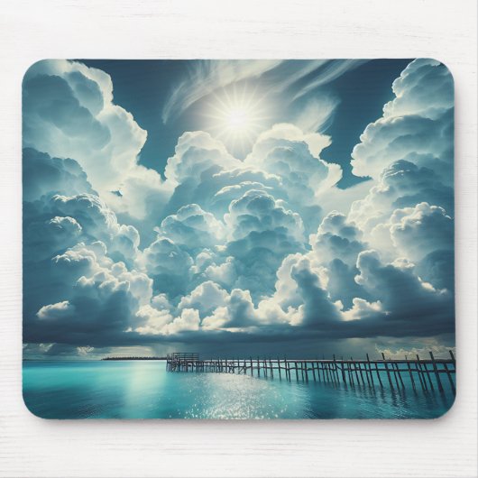 Mooie Oceaan, Dock en Fluffy Wolken Muismat (Voorkant)