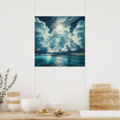 Mooie Oceaan, Dock en Fluffy Wolken Poster (Keuken)