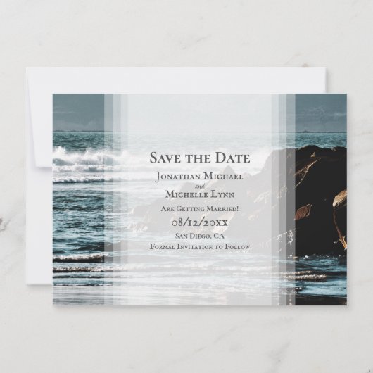 Mooie Oceaan, golven en rotsen strand bruiloft Save The Date (Achterkant)