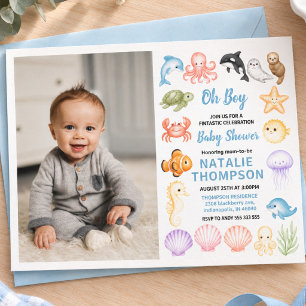 Mooie Oceaan Onder de Zee Dieren Baby Shower Kaart