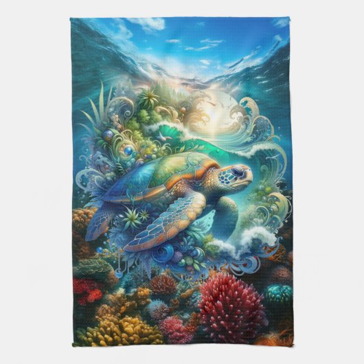 Mooie Oceaan Zee Schildpad Keuken Handdoek (Verticaal)