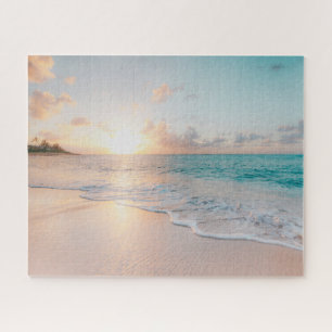 Mooie oceaan zonsondergang met zachte golven Famil Legpuzzel