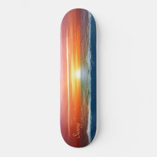 Mooie oceaan zonsopgang en kalligrafie persoonlijk skateboard
