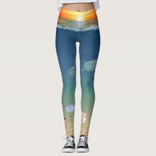 Mooie oceaan zonsopgang, zeeschildpadden en parels leggings