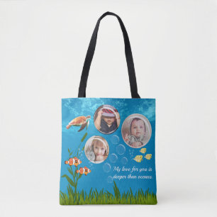 Mooie oceaanblauwe tropische vis onderwater tote bag