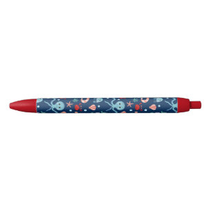 Mooie oceaandierenpatroon blauwe inkt pen