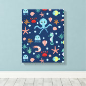 Mooie oceaandierenpatroon canvas afdruk (Insitu (Houten vloer))