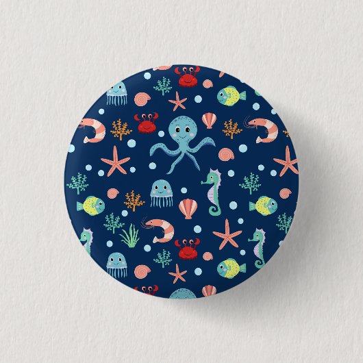 Mooie oceaandierenpatroon ronde button 3,2 cm (Voorkant)
