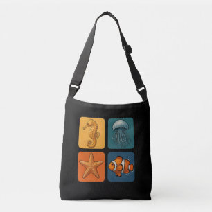 Mooie oceaandierenpatroon - Zeepaardje, kwal, Crossbody Tas