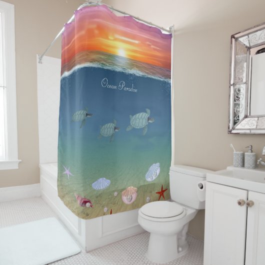 Mooie oceaanzon, Zeeen schildpadden en parels Douchegordijn (In situ)