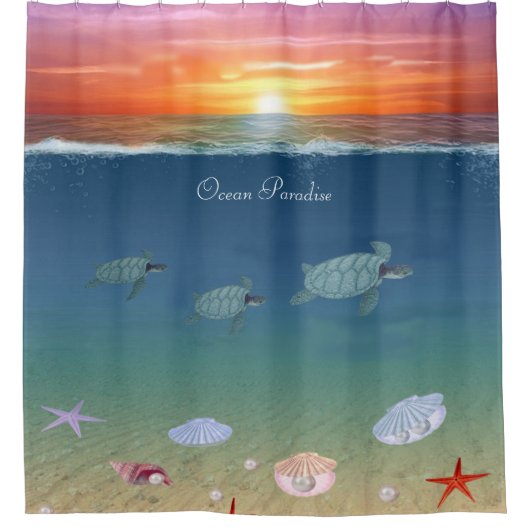Mooie oceaanzon, Zeeen schildpadden en parels Douchegordijn (Voorkant)