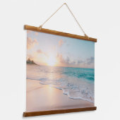 Mooie oceaanzonsondergang met zere golven hangend wandkleed (Gebogen)