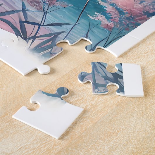 Mooie Ocean Scene in Roze en Blauw Legpuzzel (Zijkant)