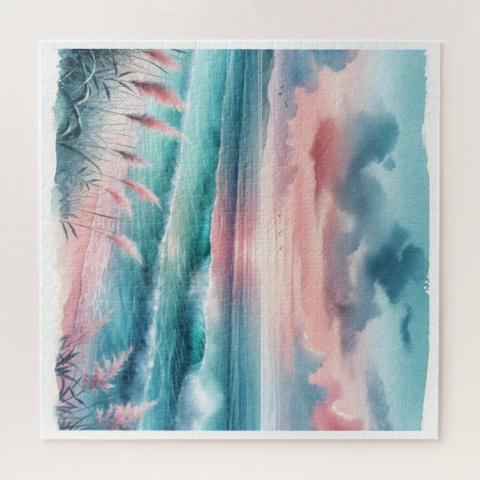 Mooie Ocean Scene in Roze en Blauw Legpuzzel (Horizontaal)