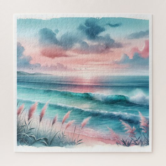 Mooie Ocean Scene in Roze en Blauw Legpuzzel (Verticaal)