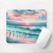 Mooie Ocean Scene in Roze en Blauw Muismat (Met muis)